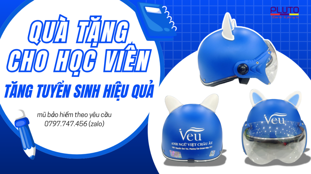 Mũ bảo hiểm trung tâm Anh ngữ làm quà tặng học viên 5 mũ bảo hiểm trung tâm Anh ngữ