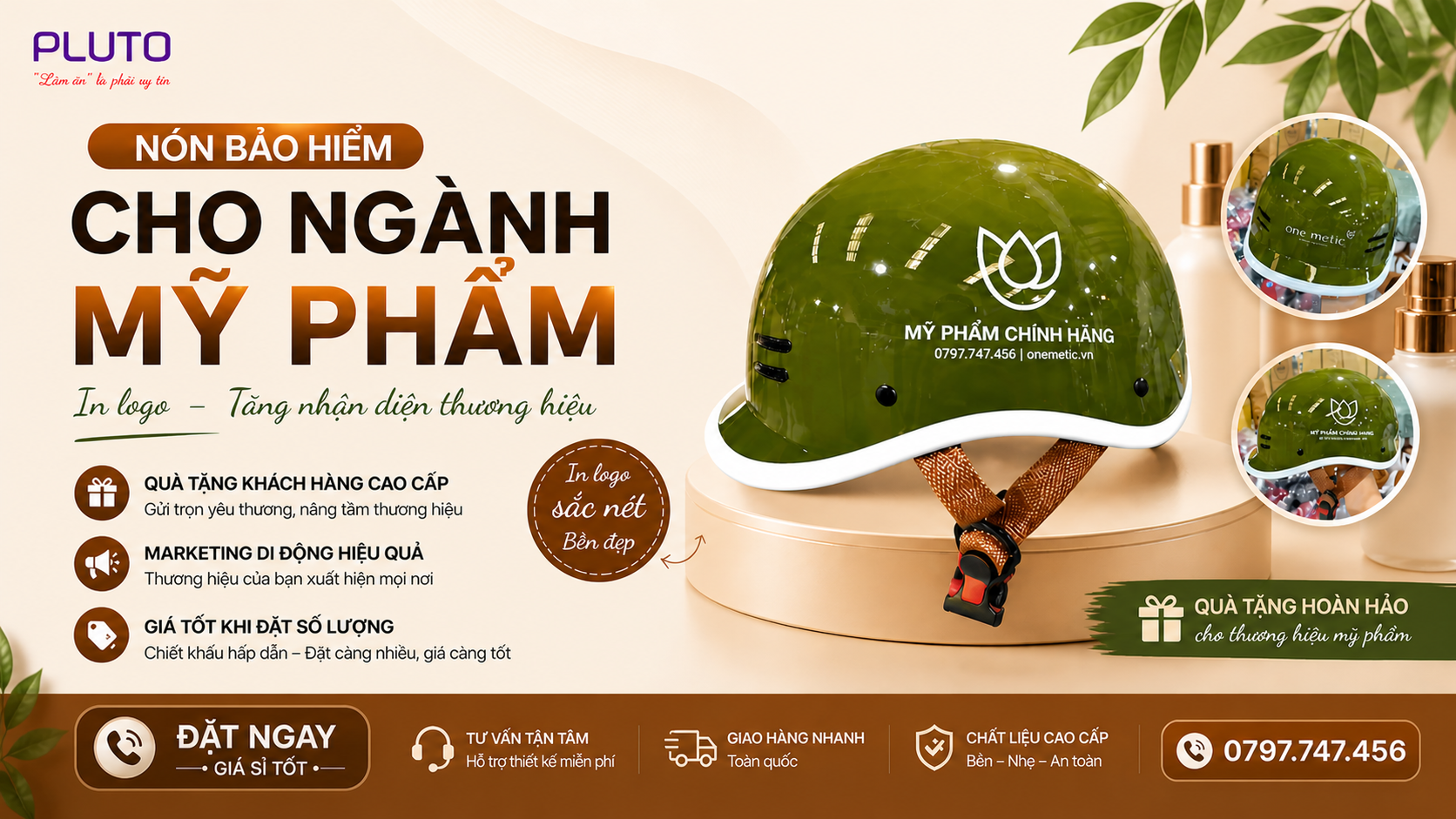 mũ bảo hiểm cho thương hiệu mỹ phẩm cao cấp